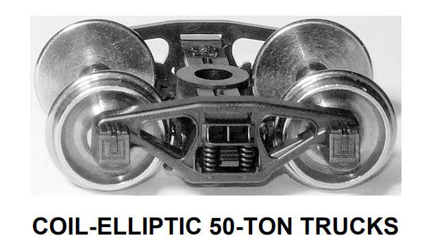 HO Coil-Elliptic 50-ton Trucks w/semi-scale wheelsets (two trucks) - Arizona Hobbies LLC