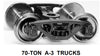 HO 70-ton A-3 Ride-Control Trucks w/semi-scale wheelsets (two trucks)