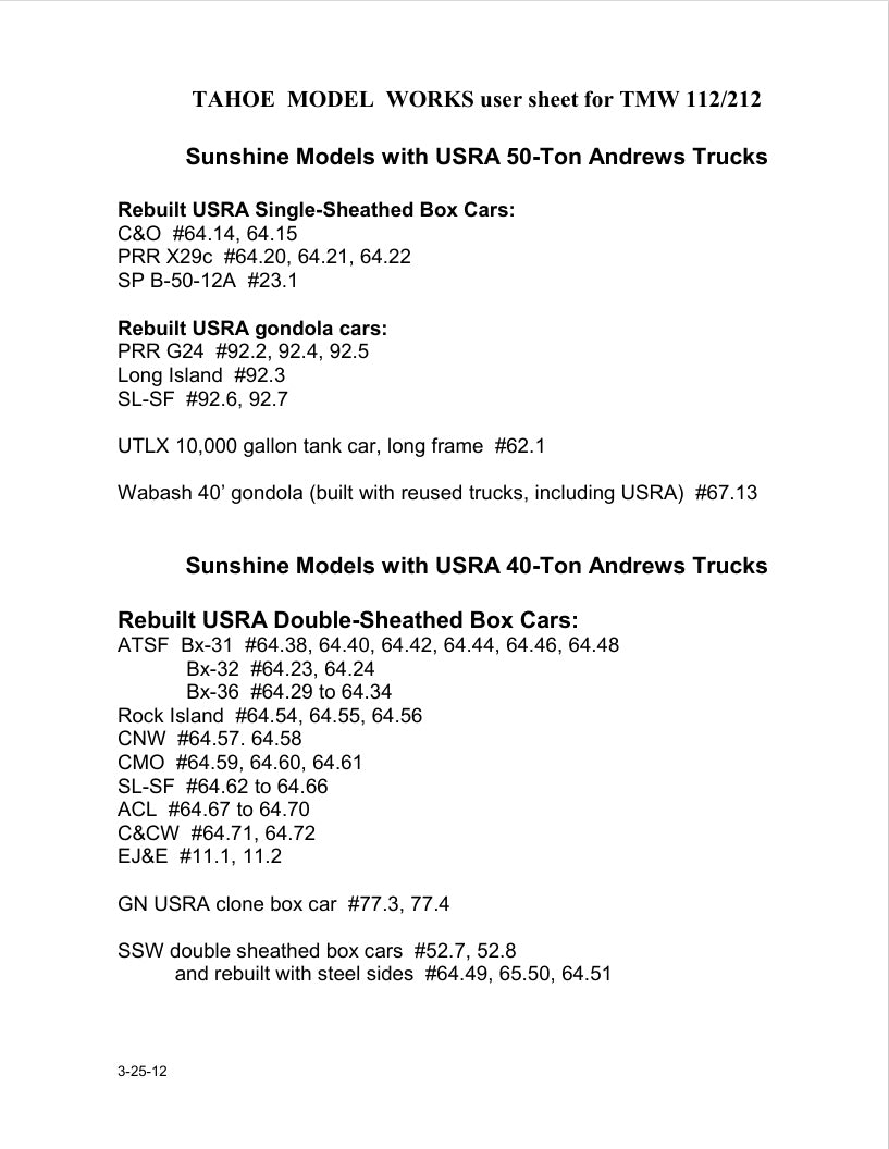 HO USRA 50-ton Andrews Trucks w/semi-scale wheelsets (two trucks)