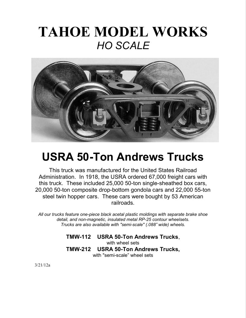 HO USRA 50-ton Andrews Trucks w/semi-scale wheelsets (two trucks)