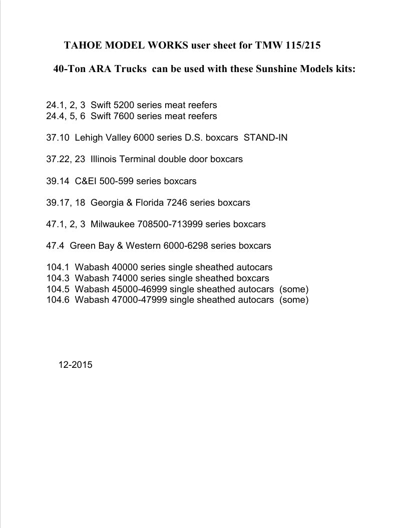 HO 40-ton ARA Trucks w/semi-scale wheelsets (two trucks)