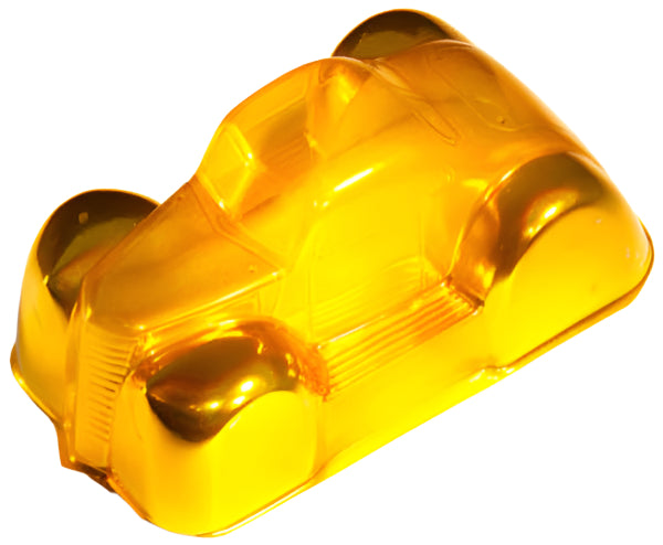Clear model car body in bright yellow, ideal for painting with transparent yellow lacquer paint.